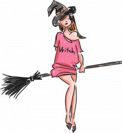 Clipart - Cute Young Witch Sketch