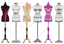 Vintage mannequin digital clip art set, tailor's dummy ...