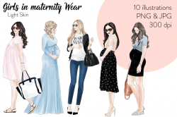 Fashion illustration clipart - Girls in Maternity Wear - Light Skin