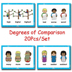 Richardy 20Pcs/Set Degrees of Comparison English Adjectives  Original,Comparative,Superlative Rule Card Child Flash Cards Kids  Educational Learning ...