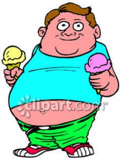 Fat Boy With Two Ice Cream Cones - Royalty Free Clipart Picture