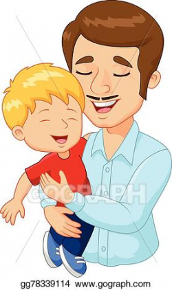 Vector Clipart - Cartoon happy family father holding. Vector ...