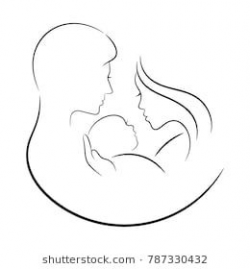 Contour drawing, family: mother, father and newborn baby ...