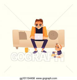 Vector Illustration - Man, father on parental leave working ...
