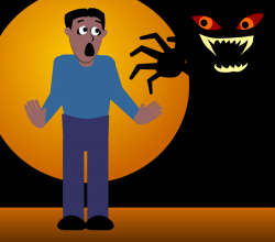Illustration of a guy afraid of the dark on Halloween night ...