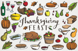 Thanksgiving Feast Clipart Hand drawn illustrations