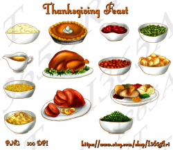 50% OFF Thanksgiving Feast Clipart, Thanksgiving clip art, Party  Invitation, Scrapbooking, pumpkin pie, turkey, cranberry, Commercial