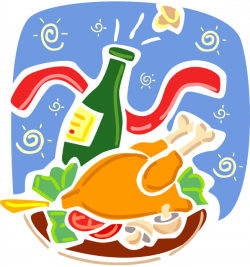 Roast Turkey Dinner with Champagne - Vector Image
