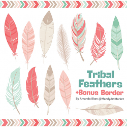 Professional Tribal Feathers Clipart & Vectors in Mint Coral