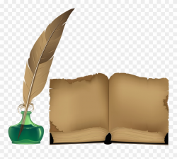 Ancient Book And Inkwell Png - Open Book With Feather Pen ...