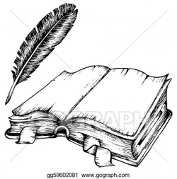 Vector Stock - Drawing of opened book with feather. Clipart ...