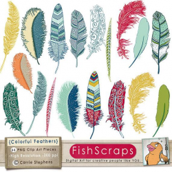 Colorful Feather Clip Art, Tribal Bird Feathers, Feather ...