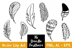16 Doodle Feathers Clipart