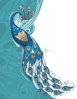 Photo about Blue peacock with paisley background ...