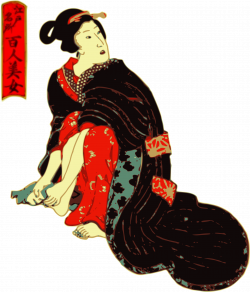 Clipart - Woman in a Kimono cleans her feet