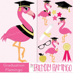 Graduation pink flamingo clipart, graduate girl flamingo ...