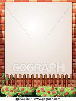 EPS Illustration - Border design with brick wall and fence ...