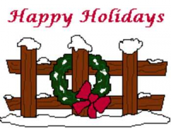 Free Clipart Picture of a Snowy Fence with a Christmas Wreath