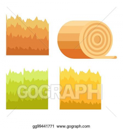 Vector Illustration - Green grass, yellow stack of hay ...