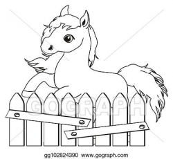 Drawing - Coloring horse and fence. Clipart Drawing ...