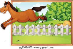 Vector Art - Brown horse jumping over the fence. Clipart ...