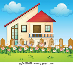 Vector Art - A big house inside the fence. Clipart Drawing ...