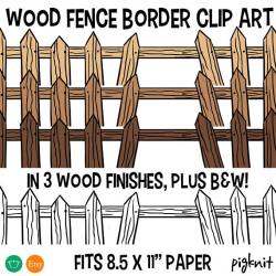 Wooden fence border frame printable digital paper clipart ...