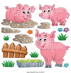 Swine Clipart of Happy Pigs with Mud a Fence and Slop by ...