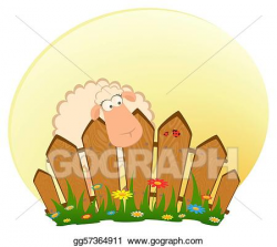 Stock Illustration - Cartoon smiling sheep after a fence ...