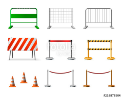 Temporary Fencing Barrier Realistic Icon Set
