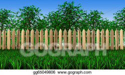 Drawing - Trees and fence on field. Clipart Drawing ...