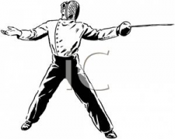 A Black and White Cartoon of a Man Fencing - Royalty Free ...