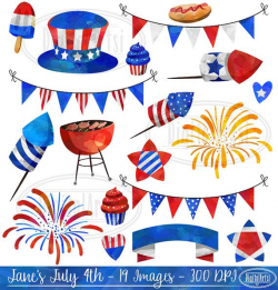 Watercolor 4th of July Clipart - Cute July Fourth Download ...