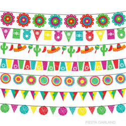 Fiesta Garland Cute Digital Clipart for Invitations, Card Design,  Scrapbooking, and Web Design, Fiesta Clipart