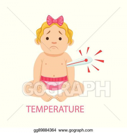 Clip Art Vector - Little baby girl in nappy with thermometer ...