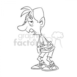 kid with a stomach ache black and white clipart. Royalty-free clipart #  394760