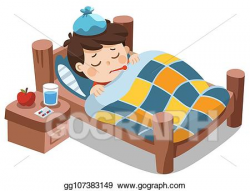 Vector Art - Sick cute boy sleep in bed with a thermometer ...