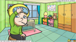 A Boy Checking If He Has A Fever By Using A Thermometer and A Bedroom Of A  Baby Background