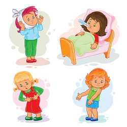 Set Icons Little Girl Sick, Fever, Young, Boy PNG and Vector ...