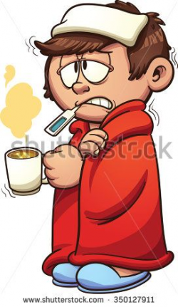 Kid sick with a cold and fever. Vector clip art illustration ...