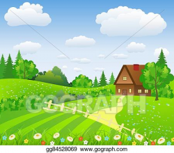Vector Clipart - Rural landscape with fields and hills ...