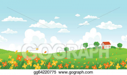 Vector Illustration - Sunny day seamless landscape with ...
