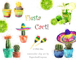Fiesta Cacti Clipart Set, Succulent Clip Art, Watercolor Clipart, Cactus  Graphics, Mexico, Sombrero, Latin Party,Mojito,Digital Download PNG