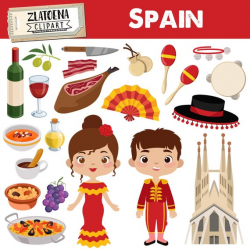 Spain clip art Spanish clipart Fiesta clipart Jamon Paela Flamenco Matador  Barcelon graphics Travel clipart Europe clipart Wine Food clipart