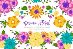 Mexican Floral Colorful Clipart, Fiesta Mexican Floral ...