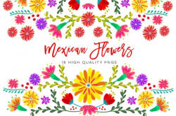 Mexican Watercolor Floral clipart, flowers fiesta clip art, cinco de mayo  clip art, colorful mexican clip art Spanish Mexican Floral Clipart