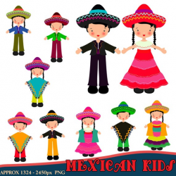 Mexican Clipart, Children Clipart, Fiesta Clipart, Mexican Dress, Instant  Download, Mexican Hats