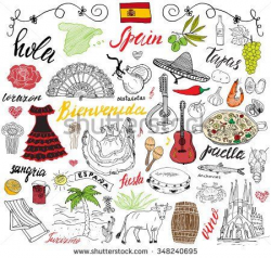 Spain doodles elements. Hand drawn set with spanish food ...