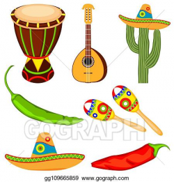 Vector Art - Colorful cartoon mexican music set. EPS clipart ...