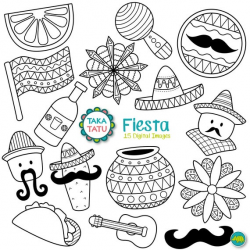 Fiesta Doodles Digital Stamp Pack - Black And White Clipart ...